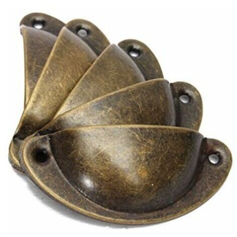 BUNTHAUS 10pcs Poignée de Coquille Vintage pour Tiroir Armoire Meuble Cuisine, Fer Incurvé Bouton de Porte de Placard Retro 8,2 cm x 3,5 cm Laiton Antique (1/5)