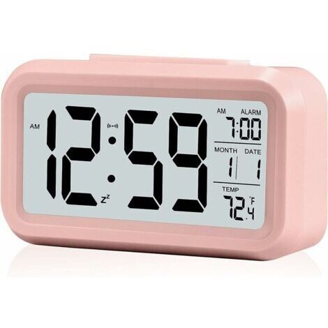 BUNTHAUS Réveil,Petit Réveil Numérique,écran LCD avec Calendrier De Date De Répétition,Affichage De l'alarme de Température,De Chevet Facile à Installer (Rose)