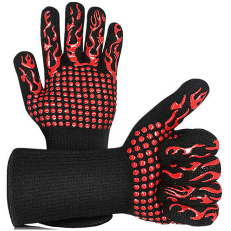 BUNTHAUS Gants de grillades résistants à la chaleur, 1 mitaines de four, gants universels en silicone antidérapants pour griller, griller, four, cuisine et cheminée（[torche rouge] aramide） (1/5)