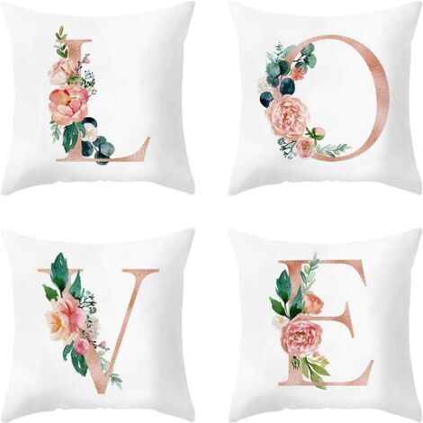 BUNTHAUS Lot de 4 taies d'oreiller décoratives 45x45 cm, taies d'oreiller alphabet taie d'oreiller carrée taies d'oreiller en microfibre de polyester (1/5)