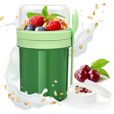 BUNTHAUS Pot de yaourt hermétique à emporter, idéal pour les flocons d'avoine et les salades, vert – (1/5)