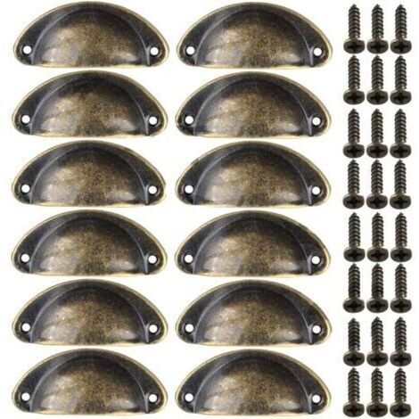 BUNTHAUS 12pcs Poignées de Meuble Vintage Boutons de Tiroir Metal Coquille pour Placards Armoire Commode Cuisine Tiroirs Laiton Antique 8135mm Bronze (1/5)