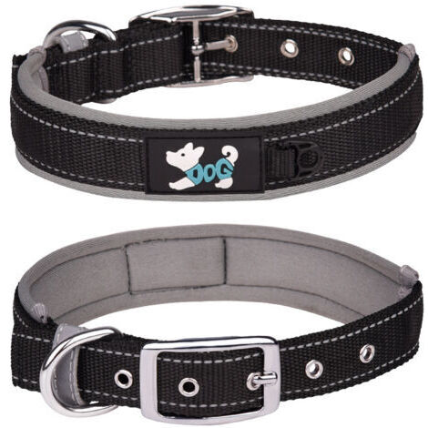 BUNTHAUS Collier pour chien, collier pour chien moyen et grand, collier pour animal de compagnie doublé en néoprène réfléchissant,gris
