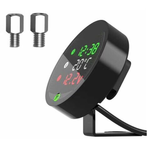 BUNTHAUS Compteur de température d'eau modifié pour moto voltmètre 12V chronomètre USB téléphone portable chargeant 5-en-1 affichage numérique étanche (1/5)