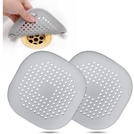 BUNTHAUS Hair Catcher,Square Hair Drain Cover for Shower Silicone Hair Stopper with Suction Cup,Easy to Install Suit for Bathroom,Bathtub,Kitchen 2 Pack (Grey)
