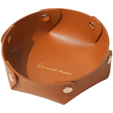 BUNTHAUS Plateau rond en cuir, plateau de rangement en cuir, plateau à bijoux en simili cuir, plateau de rangement pour pièces de monnaie pour clés, montres, fournitures de bureau, bijoux(orange) (1/5)