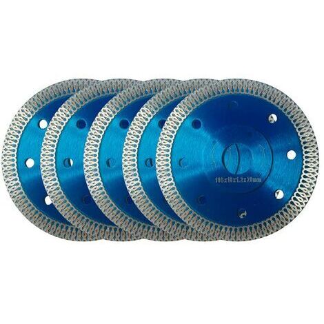 BUNTHAUS Disque Diamant 105mm, Lot de 5 Disque à Tronçonner Diamanté Ø105 x 1,2 mm x 22,23 mm, pour Meuleuse d'angle, Coupe de Porcelaine, Carrelage, Granit, Marbre, Céramique, Béton Renforcé, Bleu (Ø (1/5)