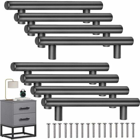 BUNTHAUS 8 PCS T- Bar Bâton Cuisine Porte Poignées Tire Avec Vis(150MM), Acier Inoxydable Poignee de Meuble Cuisine Espacement des Trous de 96 mm, pour Porte d'armoire Poignées de Porte de Cuisine, le (1/5)