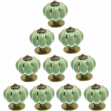 BUNTHAUS Lot de 10 boutons de porte vintage en céramique en forme de citrouille Vert clair (1/5)