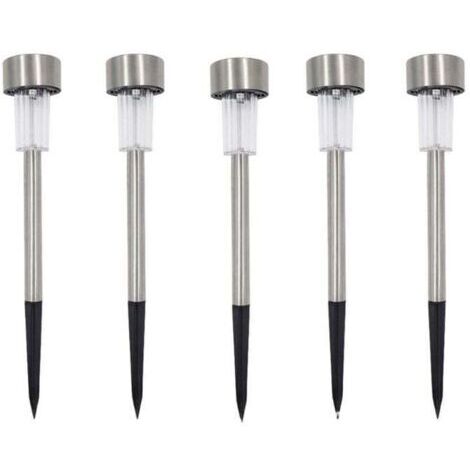 BUNTHAUS Lot de 5 bornes solaires à LED lampes de jardin à planter,lumière blanche (1/5)