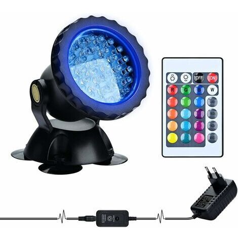 BUNTHAUS RGB Projecteur Aquarium,sous-Marine Eclairage Submersible pour Poisson, LED étanche IP68 Lampe Angle Réglable Lumière avec Télécommande pour Jardin Pond Piscine Fontaine (1 Pack)