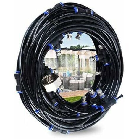 BUNTHAUS Brumisateur Exterieur,Système de Brumisation,10M Brumisateur Terrasse avec 9 Buse Brumisateur +1 Buses de Rechange+1Adaptateur (en Laiton, 3/4\"),Brumisateur pour Patio Jardin Serre Trampolin (1/4)
