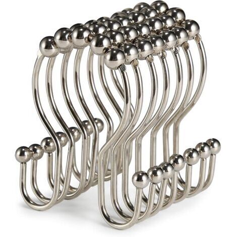 BUNTHAUS Lot de 12 Crochets de Rideau de Douche en Acier Inoxydable antirouille avec Double Crochet Coulissant Anti-Chute pour Rideau de Douche de Salle de Bain (Nickel) (1/5)