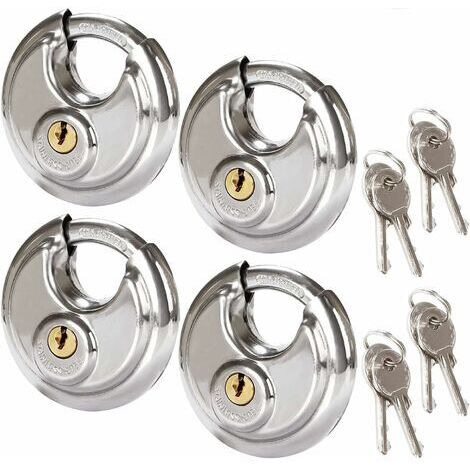 BUNTHAUS Lot de 4 Cadenas Circulaires de Sécurité, 70MM Cadenas Rond en Acier Inoxydable, Cadenas à Disque Résistant à la Rouille pour les Remises, les Garages, les Remorques (1/5)