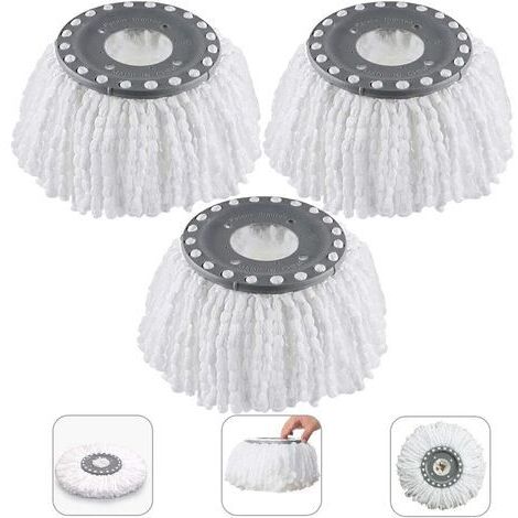BUNTHAUS 3Pcs Têtes Microfibre Balai, Mop Heads, Tête de Vadrouille Rechange Rond Têtes Mop Rotation à 360 pour Balais Serpillère Rotatif 360°(Diamètre 16 cm)
