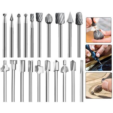BUNTHAUS HSS Fraises à Défoncer, 20Pcs 3mm 1/8\" fraises acier rapide fraises à Bois Kit d'Accessoires Fraises à Défoncer pour Outil Multifonction Rotatif Pour Dremel Foredom Proxxon Rotatif Outil (1/5)