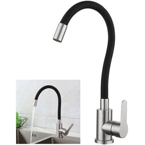 BUNTHAUS Robinet de cuisine flexible haut orientable – Acier inoxydable brossé et noir – Bec pivotant 360° – Tuyau silicone PVC pour forme personnalisée (1/5)