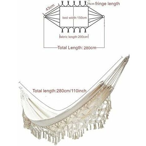 BUNTHAUS Hamac d'extérieur en coton - Double hamac avec pompons en dentelle tissés - Lavable en machine - Portable - Charge maximale : 300 kg - Pour le camping et le jardin (1/4)