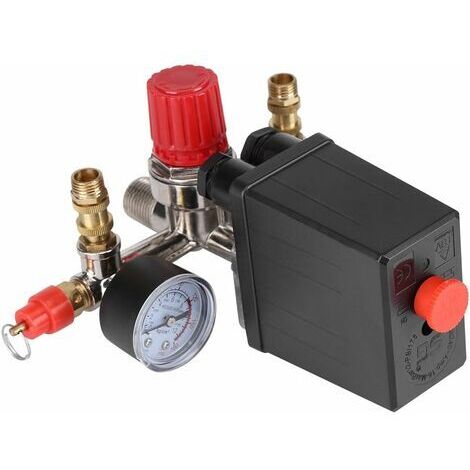 BUNTHAUS Compresseur D'air Pressostat Vanne de Contrôle 90-120 PSI avec Régulateurs Jauges Doubles, Max Tension 230V (1/5)