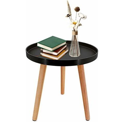 BUNTHAUS Petite Table d'Appoint, pour Salon, Chambre, Bureau, Petite Table d'Appoint pour Petits Espaces, avec Pieds en Bois Naturel, 40cm (Noir) (1/4)