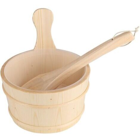 BUNTHAUS Seau De Sauna avec Louche, Seau en Bois Naturel De Salle De Bain + Ensemble De Louche pour Accessoires De Bain Spa Sauna Cadeau Parfait pour Votre Famille Ou Vos Amis.