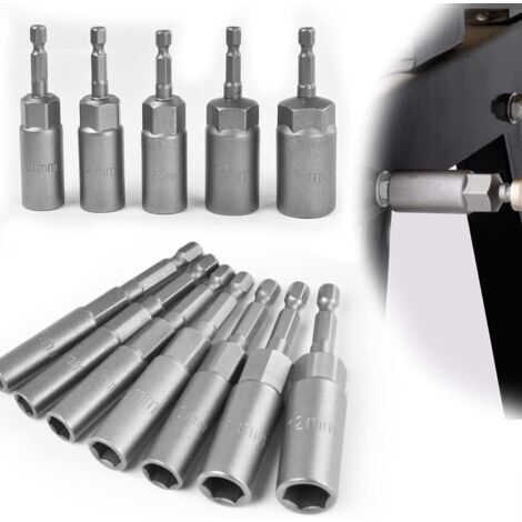 BUNTHAUS 12 PCS Douille Visseuse Magnétique 6-19mm Douille Visseuse à Choc en Acier Allié au Chrome Vanadium Adaptateur Hexagonal Magnétique pour Tournevis Électrique, Clé à Douille (1/5)