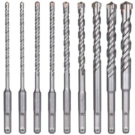 BUNTHAUS Forets à Béton, 9PCS (5 mm 16x160 mm) Foret Carrelage, Foret à Percussion Électrique SDS-Plus pour Perforateur, Forets Transversaux pour Béton, Brique, Pierre, Naturelle, Métal (1/5)