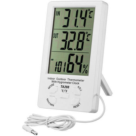 BUNTHAUS Thermomètre Hygromètre Digital，LCD Thermomètre Numérique avec Sonde，Hygromètre Intérieur et Extérieur，Moniteur Température Humidité,Capteur Testeur pour Réfrigérateur,Bureau,Aquarium(Blanche)