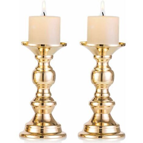 BUNTHAUS 2 Pièces Supports de Bougie Pilier en Métal Doré, Mariage, Centres de Bougeoirs pour Bougies de 50mm avec Support Décoration Idéal pour Les Mariages, Événements Spéciaux, Fêtes