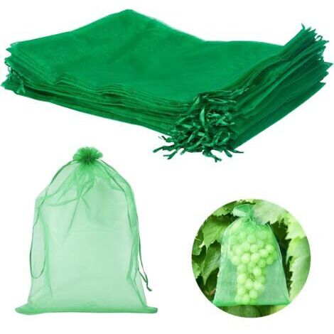 BUNTHAUS Sac de Protection de Raisin, Sacs Organza avec Cordon, Sac Protection Fruits, Sachet Protection Raisin Organza réutilisable, pour Protéger Contre Les Guêpes, Oiseaux (Vert Herbe 60 Pièces,20x