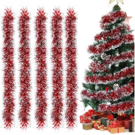 BUNTHAUS Guirlandes de Noël rouges en glaçure, lot de 5 guirlandes de Noël, guirlandes métalliques en glaçure, guirlande pour sapin de Noël