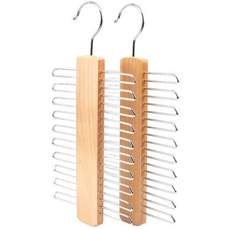 BUNTHAUS Cravates Bois Cintre,2 pièces Cintres Porte-Cravates Porte Cravates Porte avec 20 étagères pour Ceinture,écharpe,Rangement de Cravates Krawattenhalter (1/5)