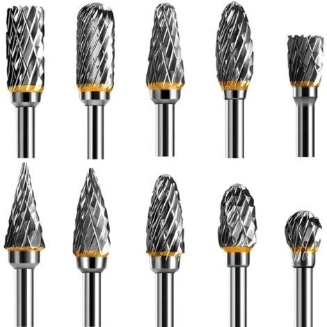 BUNTHAUS AIMOONSA Jeu de Fraises Rotatives Acier Carbure de Tungstne Double Tranchant pour Outil rotatif, 10 pices Tige 1/8 pour Outil Rotatif pour Bricolage, Sculpture sur bois