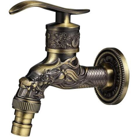 BUNTHAUS Robinet Mural RéTro en Laiton, Robinet Exterieur Jardin G1/2\", Robinet en Laiton Antique, Robinet Mural Vintage, Antique Cuivre Dragon Sculpté Robinet pour Cuisine Bain Jardin-AIMOONSA