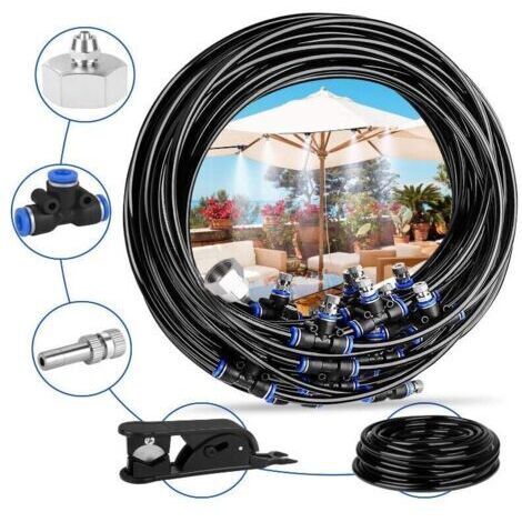 BUNTHAUS AIMOONSA Brumisateur de Terrasse, 15M 15Buse Systme de Brumisation Brumisateur Jardin Refroidissement avec Tuyau Durable et Buses Amovibles pour Jardin Terrasse Trampoline Serre