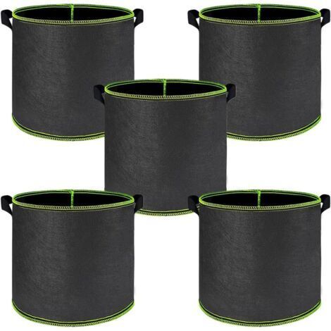 BUNTHAUS Lot de 5 sacs de culture pour légumes, sacs de plantation avec poignée, en tissu non tissé, diamètre 40 cm, hauteur 30 cm, respirant et perméable à l'eau pour sac de plantes (37 litres)