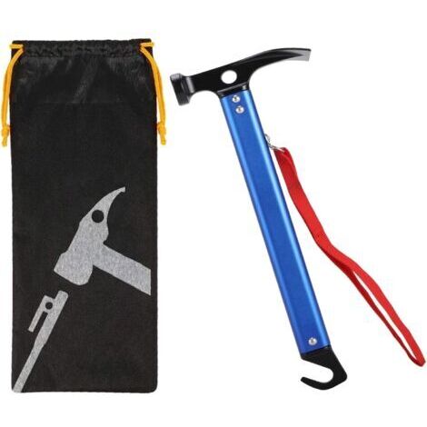 BUNTHAUS Marteau De Camping avec Crochet, 30cm Marteau De Tente en Aluminium Maillet De Camping en Plein Air Marteau De Piquet De Tente Multifonctionnel avec Sac De Rangement à Cordon (Bleu) (1/5)
