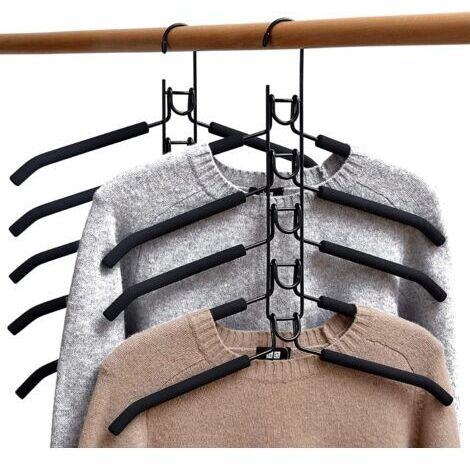 BUNTHAUS Ceintres Gain de Place,Lot de 2, 5 en 1 Cintre en Métal Magique Multi-Fonction Cintre Anti-dérapant avec Une éponge Multicouche en EVA à Usages Multiples pour Les Jeans Jupes T-Shirts Pantalo (1/5)