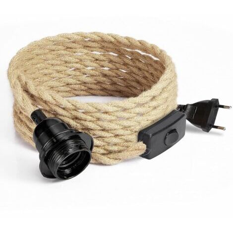 BUNTHAUS 4.5M Câble électrique en lin 2 Conducteurs, avec E27 Douille et Interrupteur, pour DIY Lampe(sans ampoule)-AIMOONSA