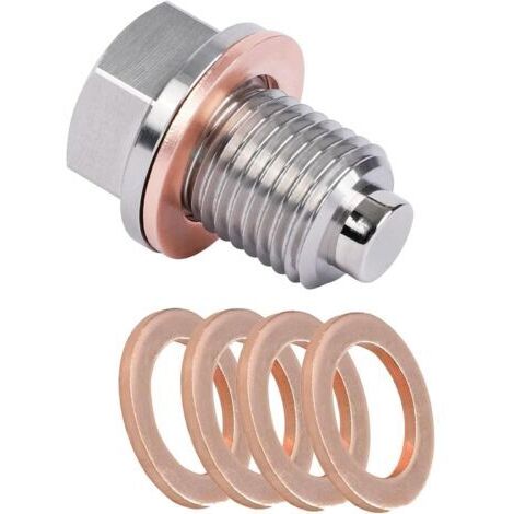BUNTHAUS Bouchon de vidange d'huile magnétique M12 x 1,5, avec 5 joints en cuivre, bague d'étanchéité pour la plupart des voitures (1/5)