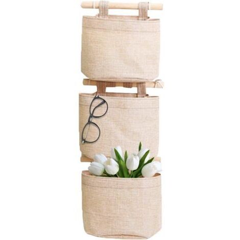 BUNTHAUS Rangement Suspendu Sac avec Poches 3 Couche Coton Toile De Lin Sac De Rangement Suspendu Sur Le Mur Porte Organisateur pour Chambre Salle De Bains-AIMOONSA
