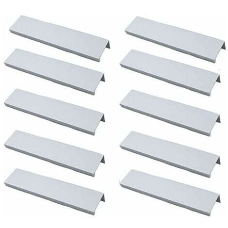 BUNTHAUS AIMOONSA Lot de 10 Poigne Profil Poigne de Meuble Cuisine - Poigne Invisible Poignee de Meuble Bross Poigne Meuble argent en Alliage d\\'Aluminium Entraxe 96mm