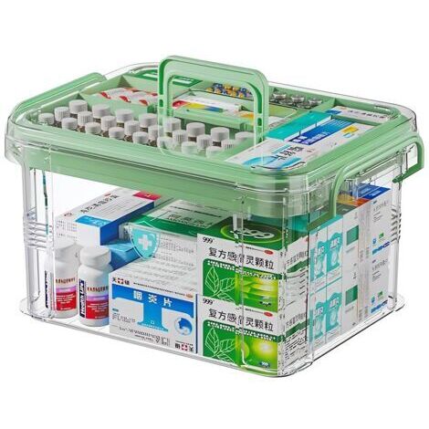 BUNTHAUS Boîte à Médicaments,Boite Rangement Medicament 2 Couches, boîte à Pharmacie en Plastique Transparent Visible avec poignées,Rangement de la boîte à médicaments à la Maison