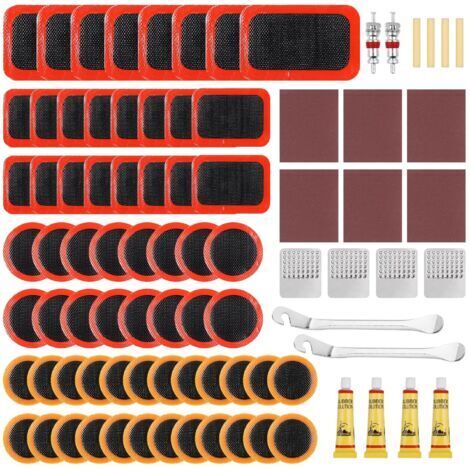 BUNTHAUS Rustine Velo, 86pcs Kit Reparation Pneu Velo, Rustine Chambre a Air, Kit de Crevaison, Boîte de Rangement Portable, Rustines Chambre à Air