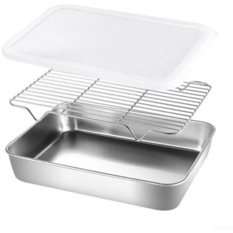 BUNTHAUS Plaque de cuisson en acier inoxydable avec grille pour four et plaque à biscuits (26 x 20 x 5 cm), (1/5)