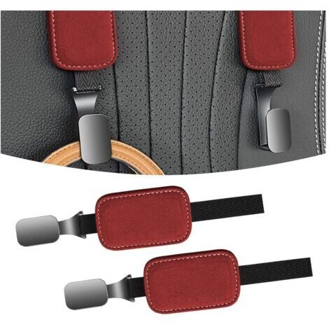 BUNTHAUS 2 crochets pour appuie-tête de siège auto, crochets en daim pour siège arrière de voiture, crochets de rangement universels en corde de nylon pour siège auto (rouge)