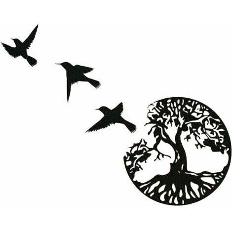 BUNTHAUS Art Mural en Métal Arbre De Vie avec Oiseaux Déco Noir - 28CM/11.02in Décoration Murale Arbre De Vie Deco Metal Murale Moderne Signe De Arbre en Métal Décoration D'intérieur (1/4)