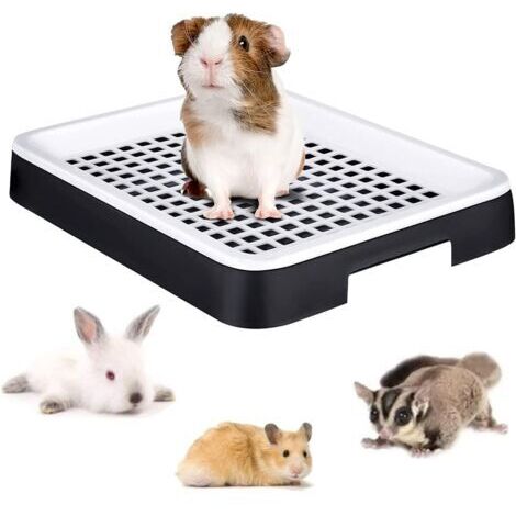 BUNTHAUS Bac Litiere Lapin Petits Animal Toilette Bac à litière pour Petit Animal Cochon d'Inde avec Grille Entraîneur de Pot pour Cage Corbeille à Litière d'angle pour Hamster, Noir, 2pcs (1/4)