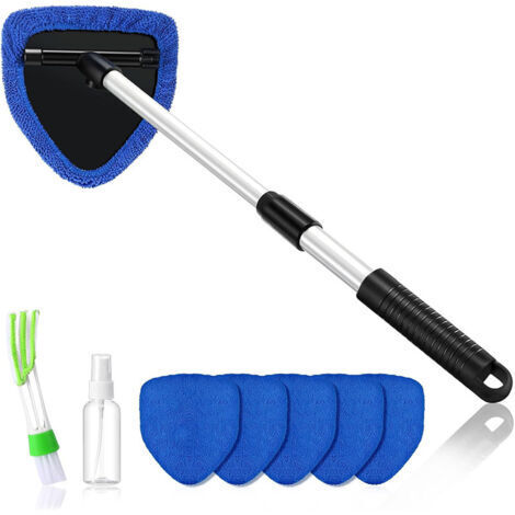 BUNTHAUS Kit Nettoyage Voiture, 6 Tampons Lavables, Nettoyage Pare Brise Intérieur, Nettoyage de Pare Brise avec Poignée Télescopique avec Poignée Pivotante à 180° (Bleu) (1/4)