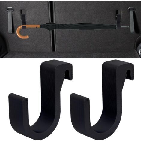 BUNTHAUS 2pcs Crochets Noirs pour Parapluie de Voiture, Supports Parapluie Universels Voiture Crochets Rangement Appui-Tête de Siège pour Tout Véhicule